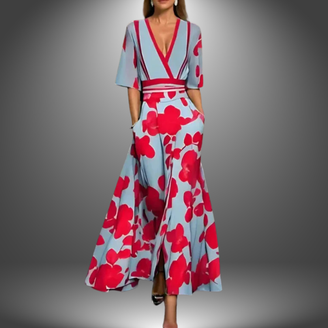 Savanna | Elegante maxivestido floral con cuello en V
