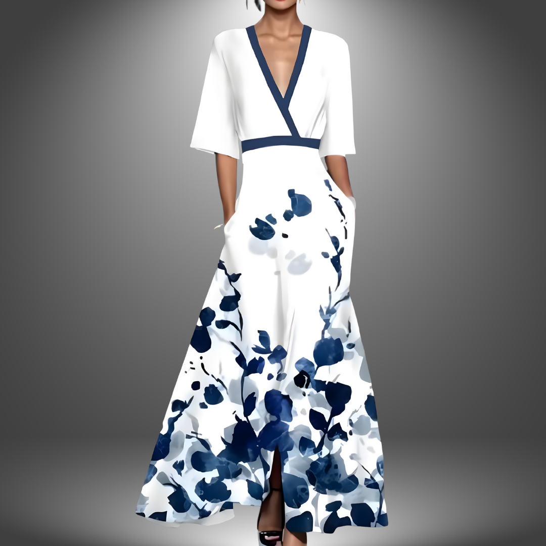 Savanna | Elegante maxivestido floral con cuello en V