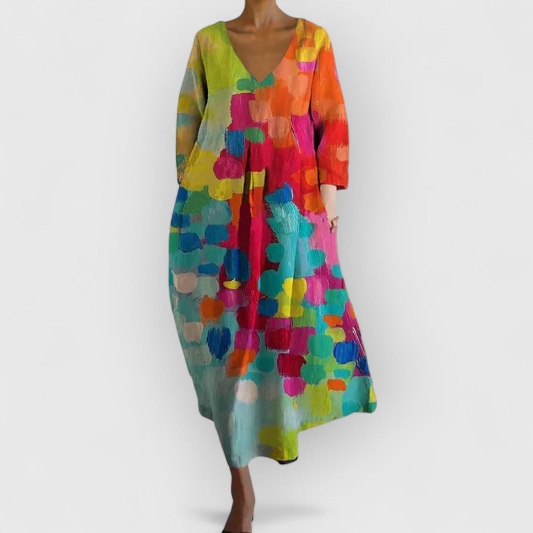 Alanza - Vestido colorido con escote en V